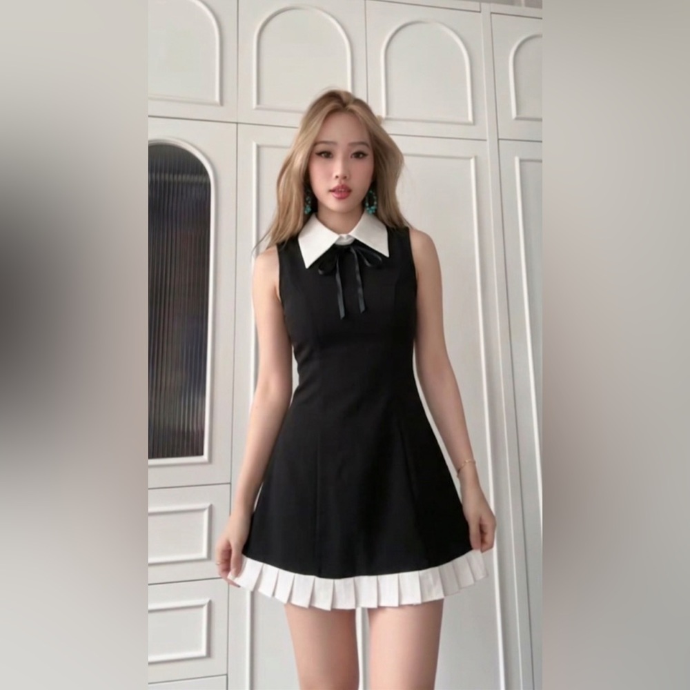 Classic Black A-Line Dress with White Collar
